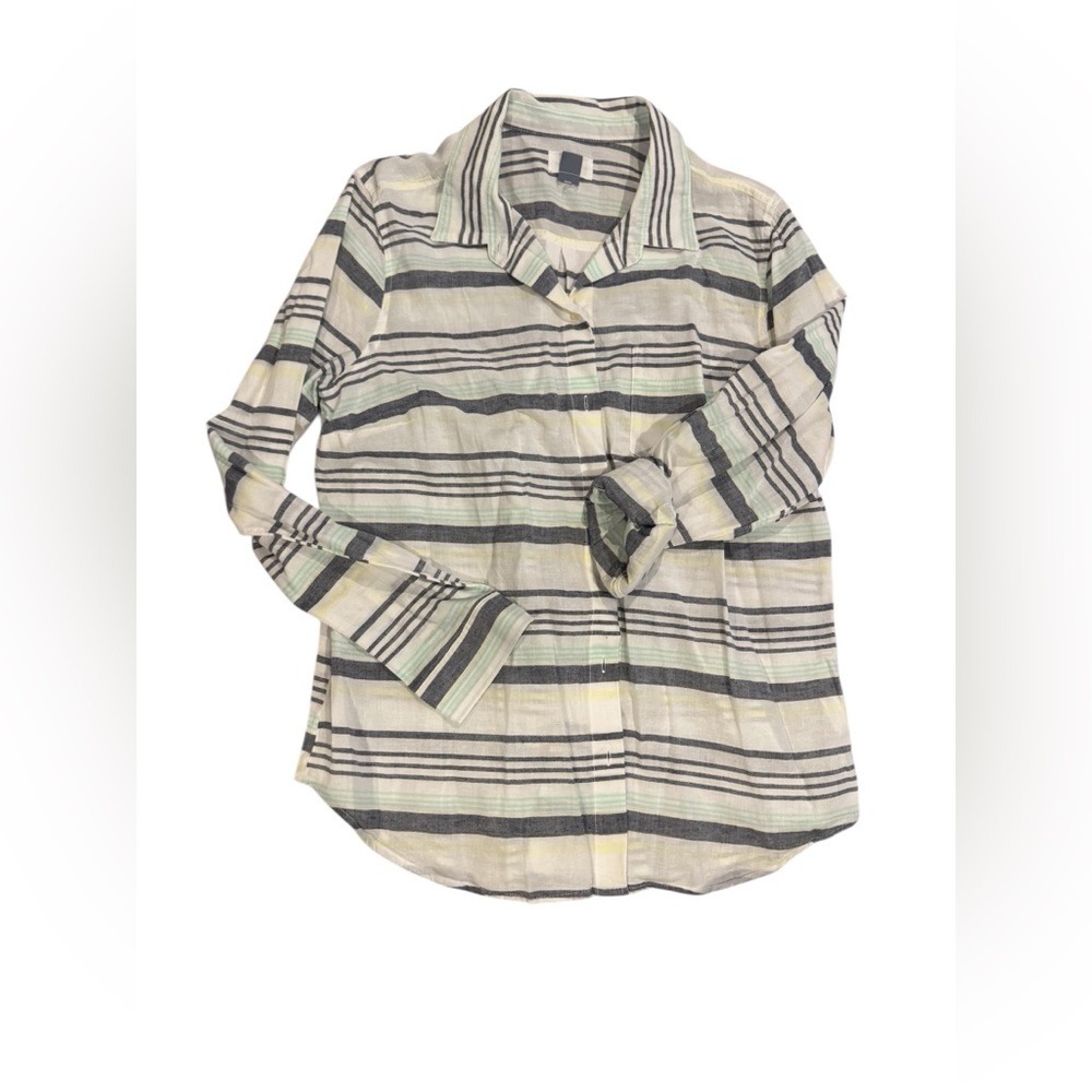 Old Navy Striped Button Down Shirt White, Teal & deep‎ blue/grey